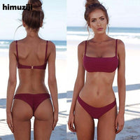 2020 New Summer Women Solid Bikini Set Push-up Unpadded Bra Swimsuit Swimwear